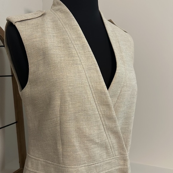 BCBGMAXAZRIA Justin Dune Neutral Linen Vest Wrap Dress - Picture 5 of 11